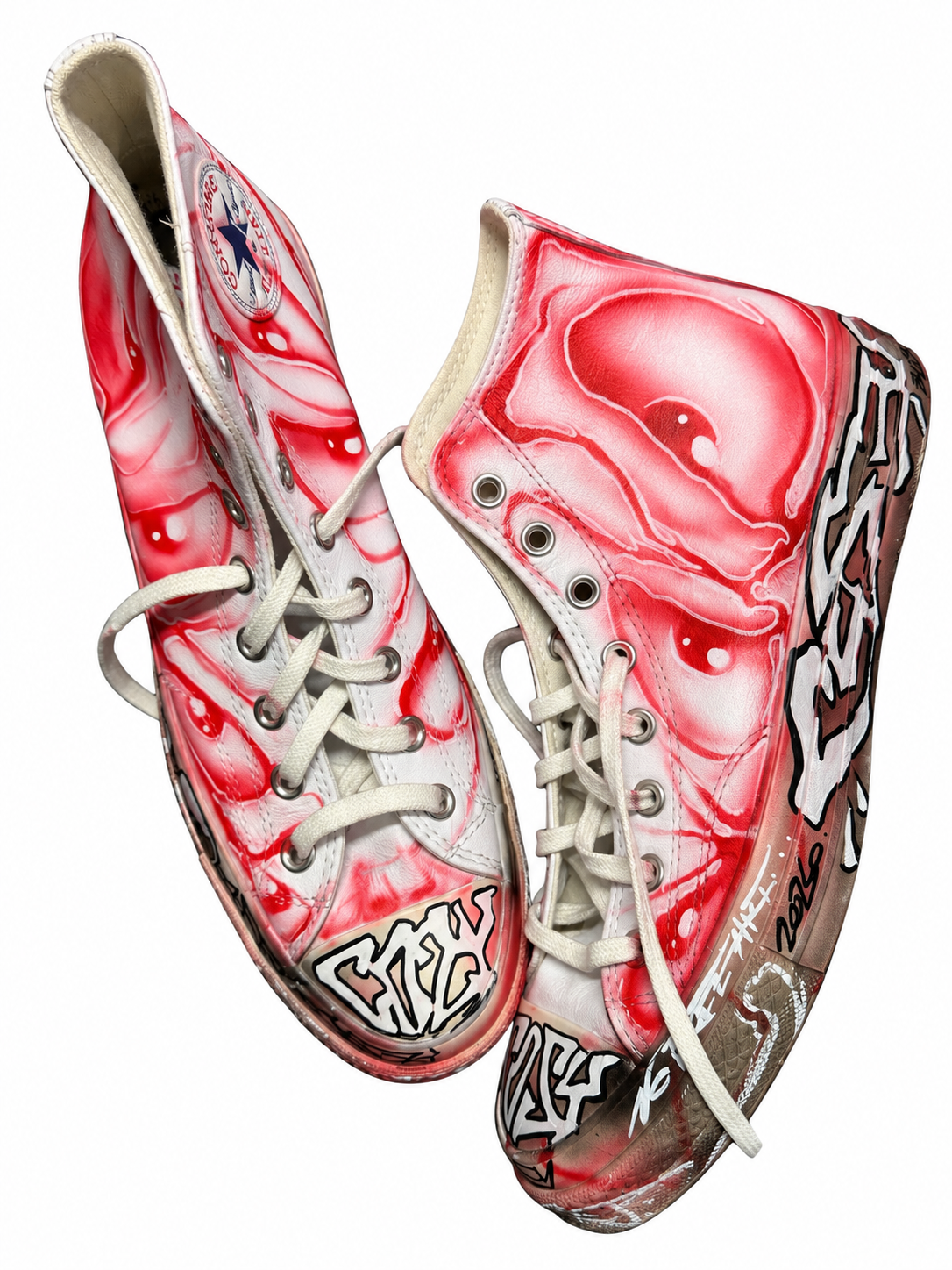 White/Red Leather Full Custom Converse 1 of 1