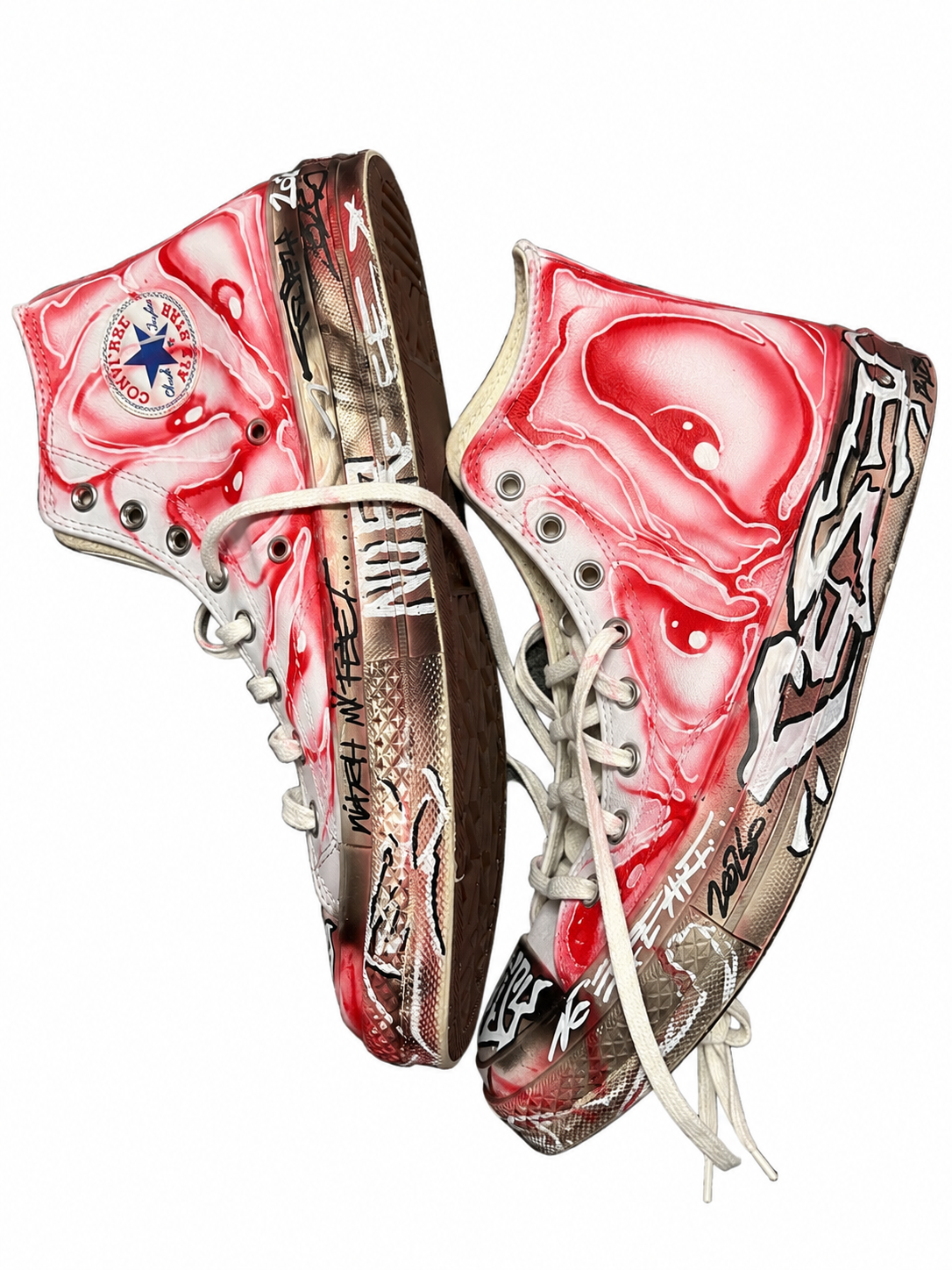 White/Red Leather Full Custom Converse 1 of 1